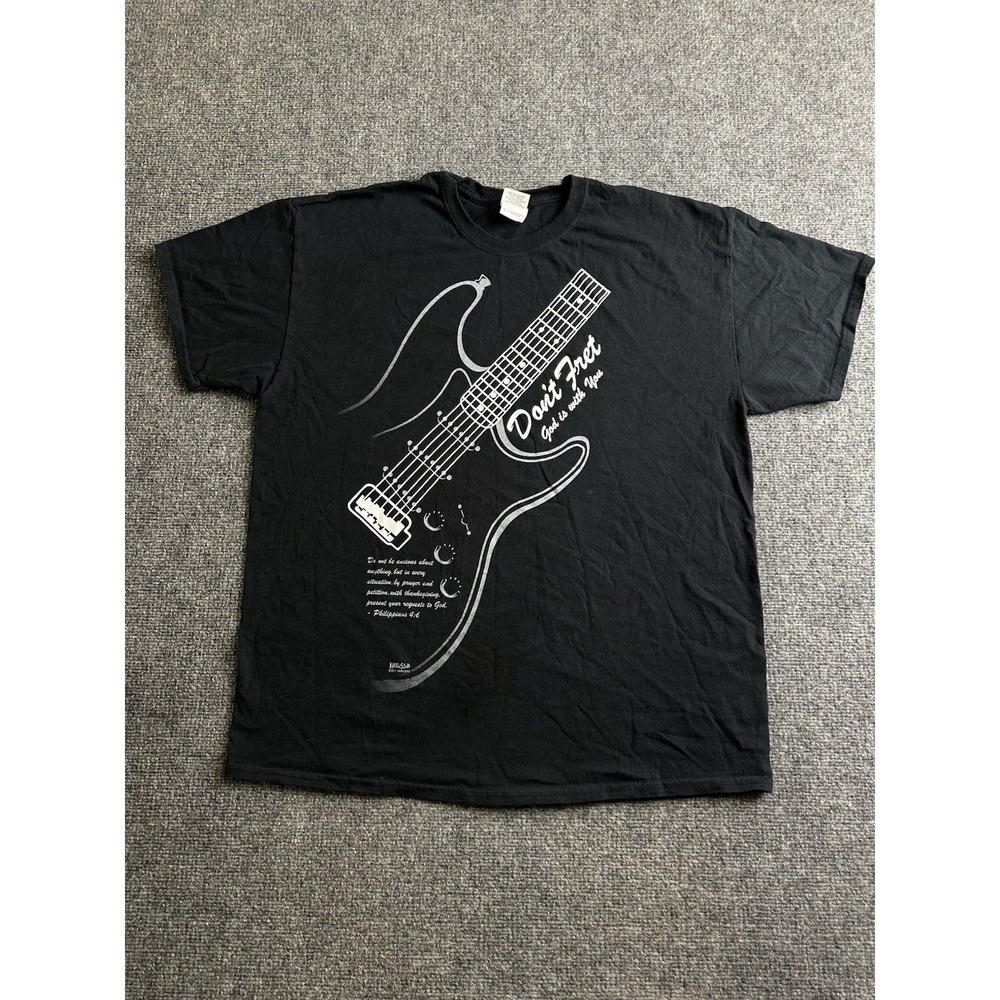 Men's 2011 Kerusso Don't Fret God Is With You Guitar T Shirt, Size XL